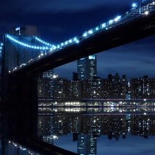 Night, light, panorama, town, bridge