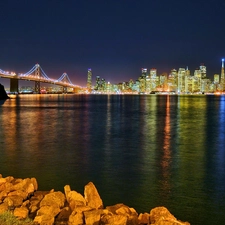 Night, light, town, bridge, panorama