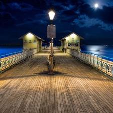 Night, pier, Lighthouse