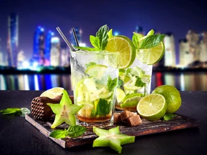 town, Night, Mojito, panorama, drinks