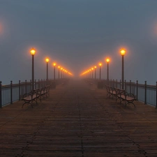 Night, wood, pier