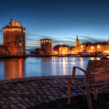 port, Bench, Night, fort