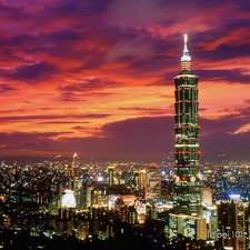 Night, light, Taipei 101, panorama, Taiwan