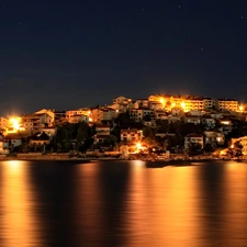 Night, coastal, Town