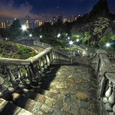 Night, Stairs, Town