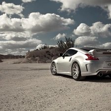 clouds, silver, Nissan 370Z