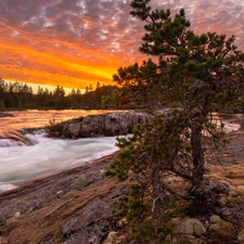 viewes, River, clouds, Norway, Great Sunsets, trees