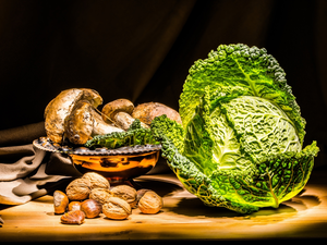 nuts, cabbage, mushrooms