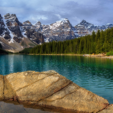 Mountains, Banff National Park, Valley of the Ten Peaks, Lake Moraine, Province of Alberta, Canada, trees, viewes, Rocks