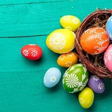 eggs, Easter, green ones, boarding, basket, color