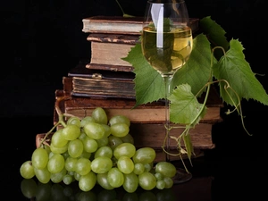 Grapes, old, green ones, leaves, Wine, Books