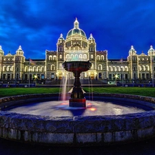 Night, Floodlit, palace, fountain