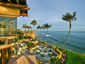 sea, terrace, Palms, Hotel hall