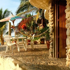 terrace, sea, Palms, View