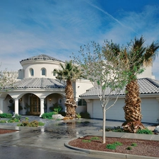 White, entrance, Palms, villa