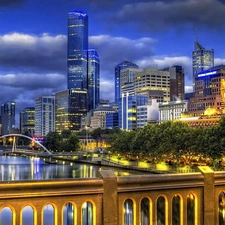 panorama, Houses, River