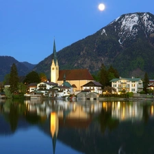 panorama, town, Mountains, lake, Bavaria