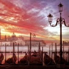 Grande, dawn, panorama, town, Gondolas, Canal