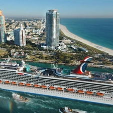 panorama, town, passenger, Carnival, Ship