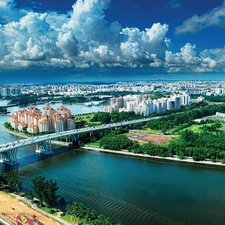 panorama, town, River, bridge, Singapur