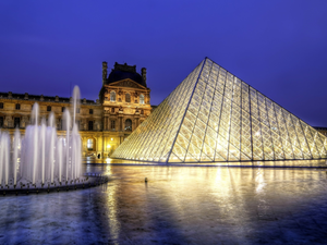 museum of art, France, fountain, Pyramid, Louvre, Paris