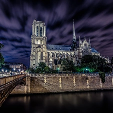 Paris, France, chair, Notre Dame, Night