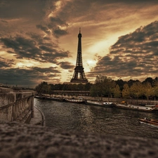 Paris, France, Clouds, Sky, Eiffla Tower