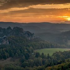 Germany, Great Sunsets, Děčínská vrchovina, Saxon Switzerland National Park, Bastei Rocks