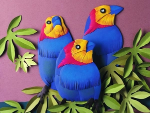 Three, Leaf, Cutouts, Parrots