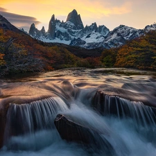 Patagonia, Argentina, Mountains, mount, VEGETATION, autumn, River, Coloured, Fitz Roy