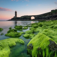 bridge, Plouzané, seaweed, France, Phare du Petit Minou Lighthouse, sea, Stones