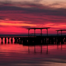 lake, sun, pier, west