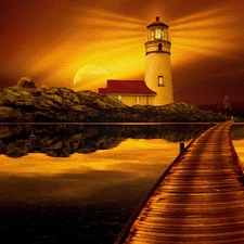 Lighthouse, sea, pier, maritime