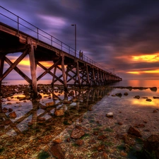 west, sea, pier, sun