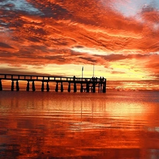 west, sea, pier, sun