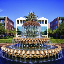 pineapple, buildings, ##, Shape, fountain