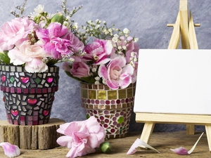 table, composition, Clove Pink, Pots, Flowers