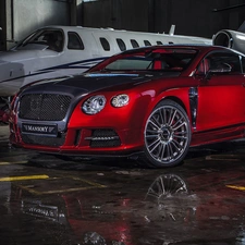 plane, Hangar, Bentley, Continental, Red