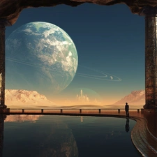 cave, Pool, Planets, Column