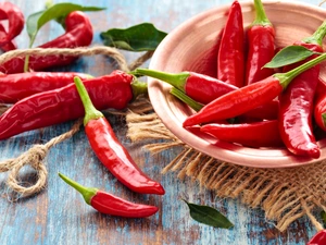 Red, plate, napkin, Chili Peppers