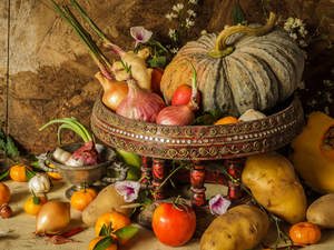 composition, vegetables, pumpkin, plateau