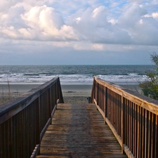 clouds, Beaches, Platform, sea