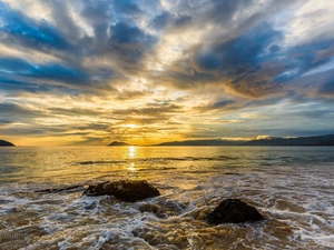Playa de Coira Beach, Galicia, Sunrise, Portosin, Spain, sea, clouds