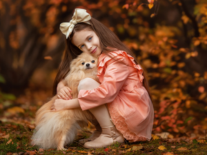 coat, girl, dog, point, bow, salmon