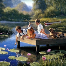 picture, Kids, Pond - car