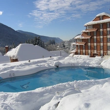 Mountains, snow, Pool, guesthouse