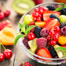 raspberries, strawberries, bowl, blackberries, currant, Fruits, Fruit Salad, kiwi