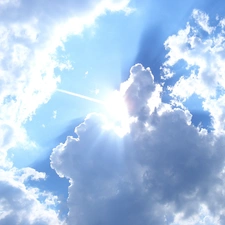 clouds, sun, rays, Sky