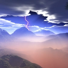 rays, sun, Sky, Mountains, Storm