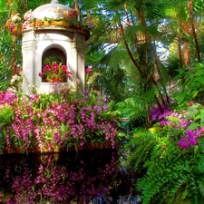 exotic, pavilion, reflection, Garden